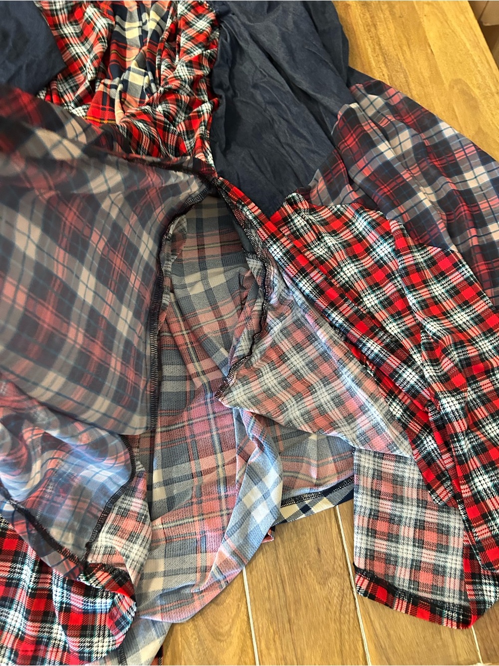 Kosmios Damsel Ruched Peasant Skirt Red Navy Plaid Maxi Small - Picture 5 of 6